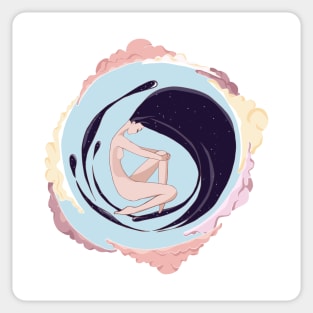 Girl with cosmic hair Sticker